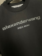 Black T-shirt logo print on chest with crew neck collar