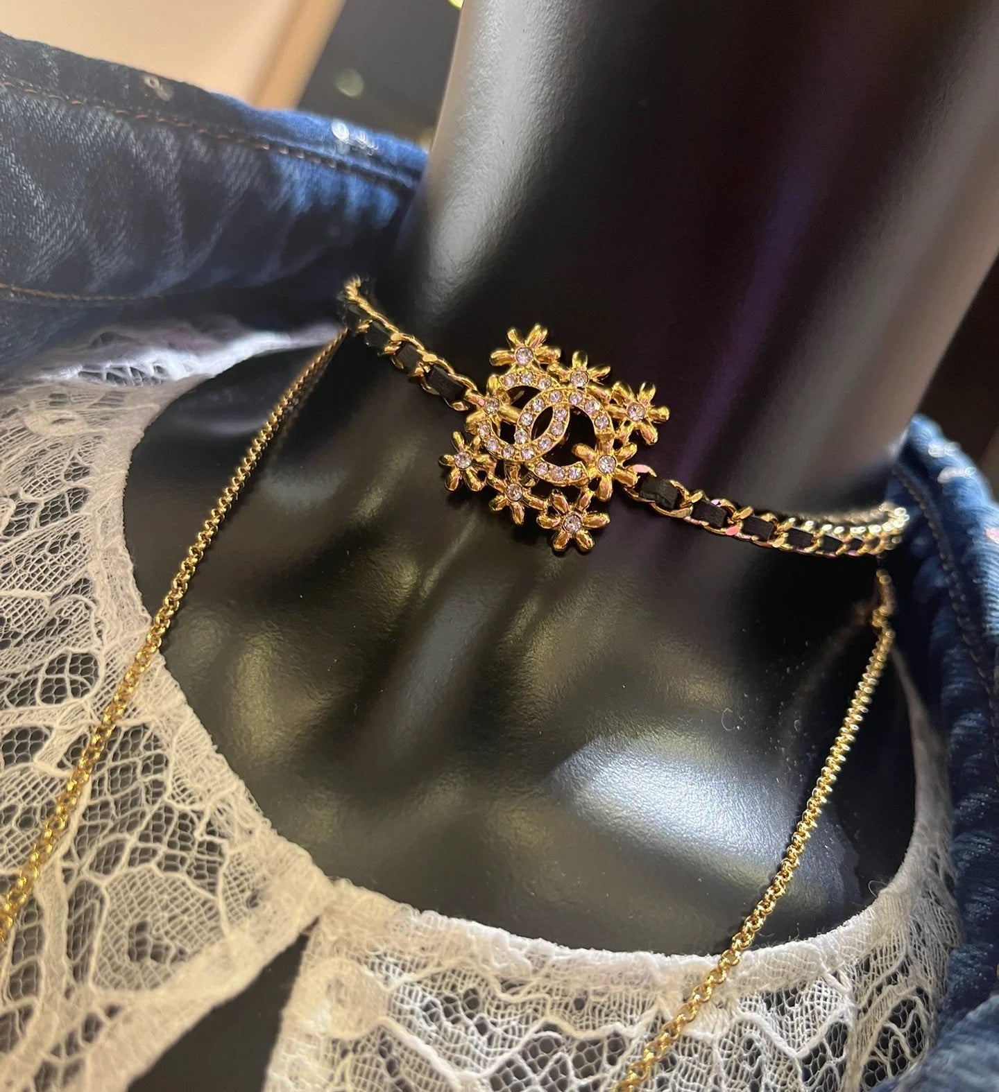Gold-tone Chanel necklace with snowflake CC pendant on linked chain