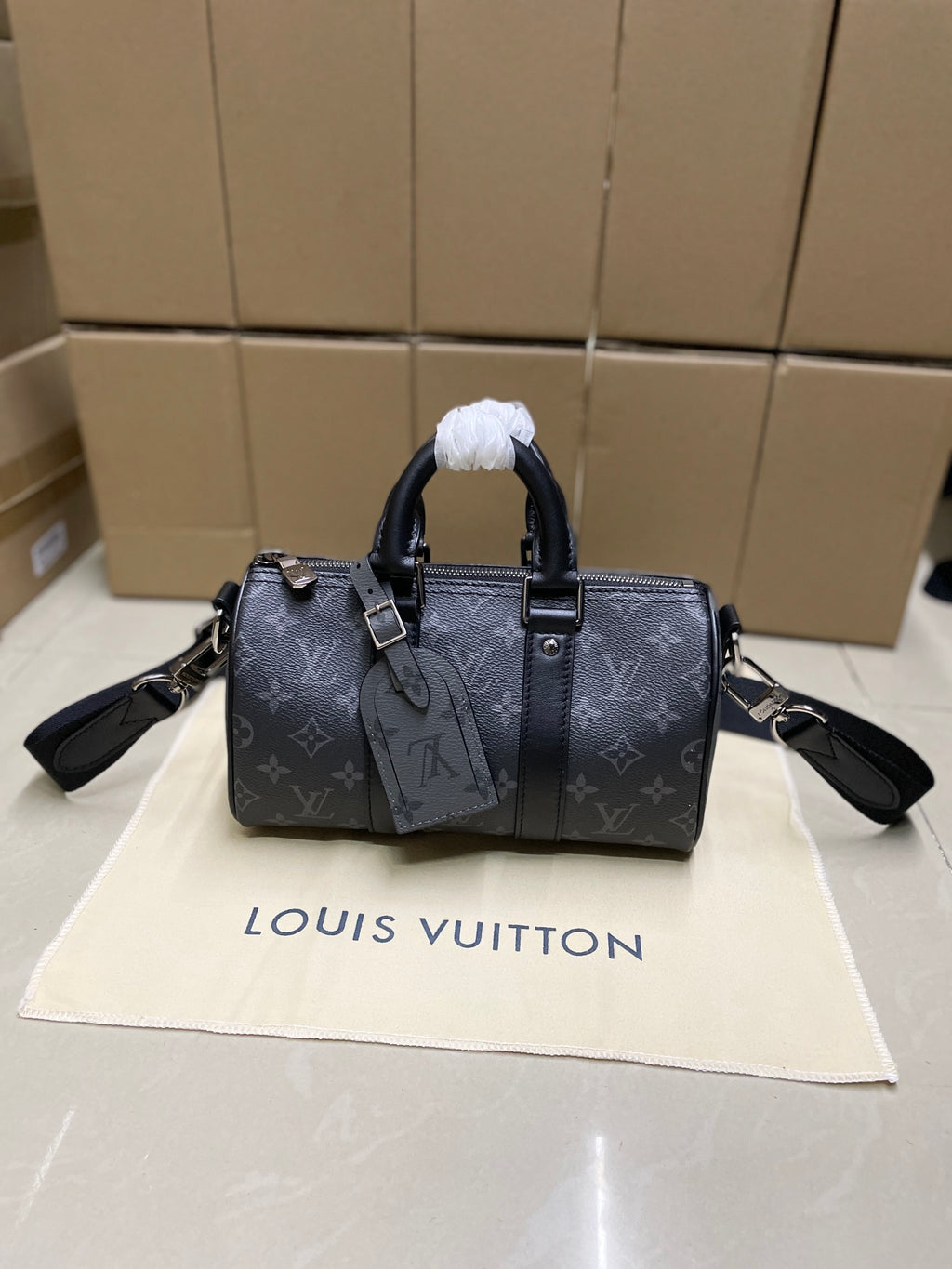 Louis Vuitton monogram satchel bag, dark gray, top handles and shoulder strap