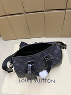 Louis Vuitton monogram satchel bag, dark gray, zipped top with crossbody strap