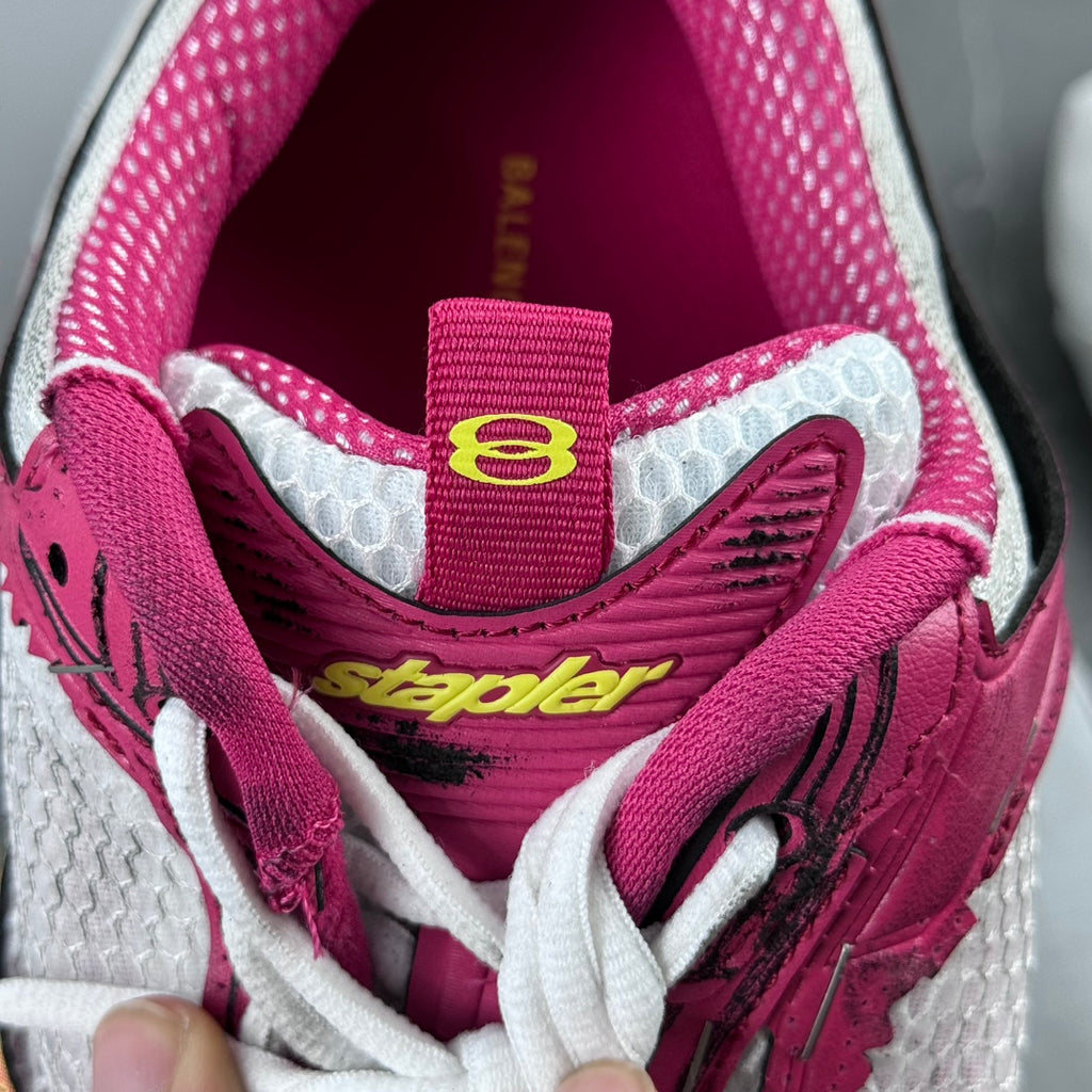 Balenciaga unisex sneakers interior, pink and white lining with 8 logo on tongue