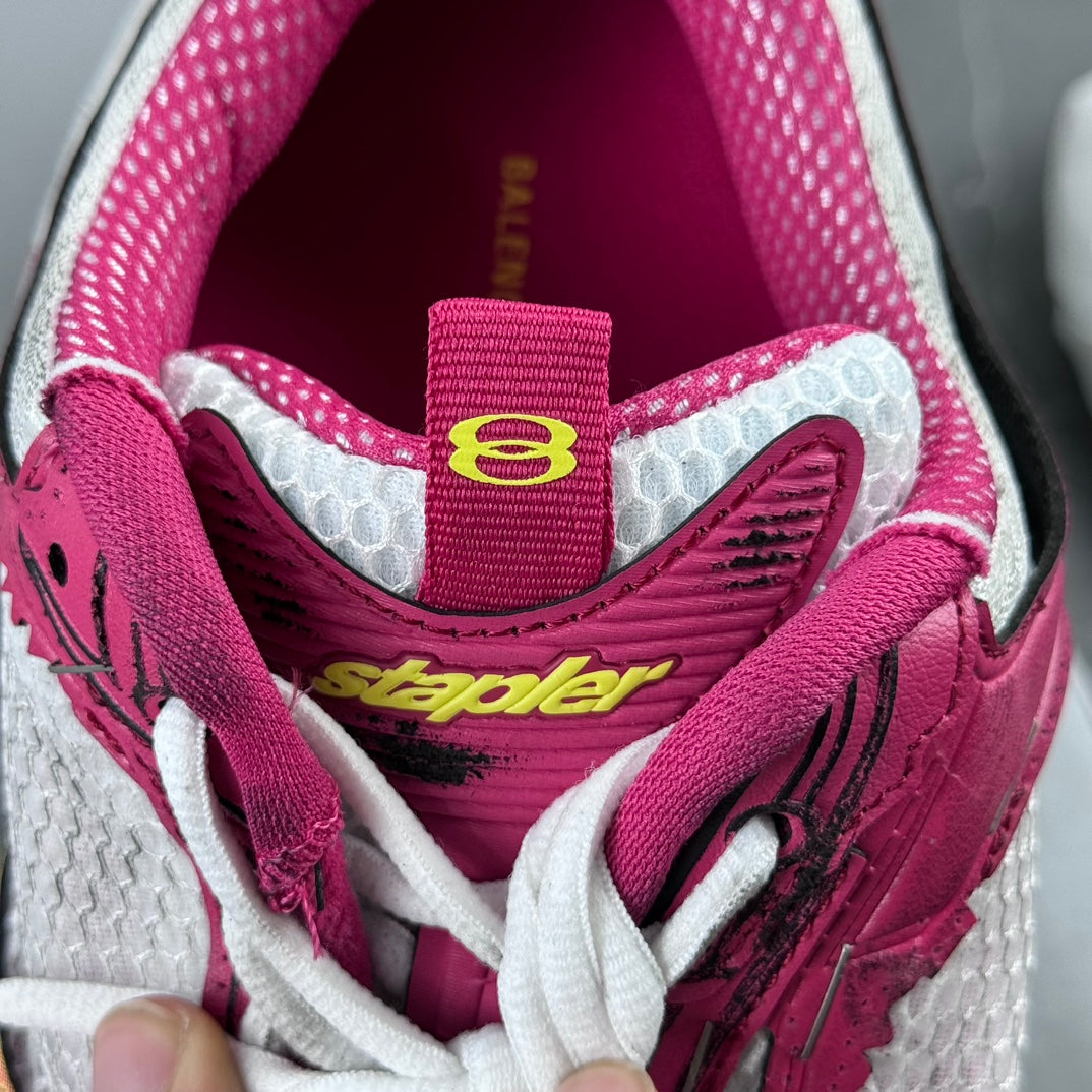 Balenciaga unisex sneakers interior, pink and white lining with 8 logo on tongue
