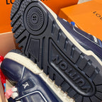 Louis Vuitton trainer sneakers outsole view with tread pattern and logo tag
