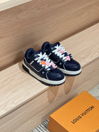 Louis Vuitton navy low-top trainer sneakers with multicolor lace charms