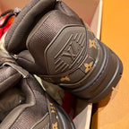 Louis Vuitton monogram trainer shoe close-up of heel and tread sole