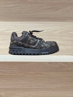 Louis Vuitton monogram trainer shoes in dark brown with black laces and chunky rubber sole