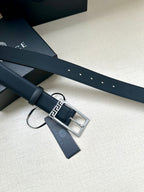 Versace leather belt, dark blue with silver buckle and Greek key centerpiece
