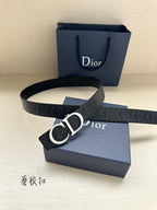 Dark blue Dior belt with textured logo strap and gold CD buckle