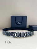Dior belt with blue patterned webbing and silver CD buckle