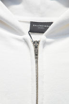 Balenciaga white zip-up hoodie zipper and neckline detail