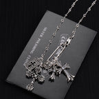 Silver-tone cross charm necklace with long cross pendant and tag-style charm