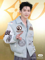Louis Vuitton long-sleeve jacket in light blue with patch graphics on sleeves