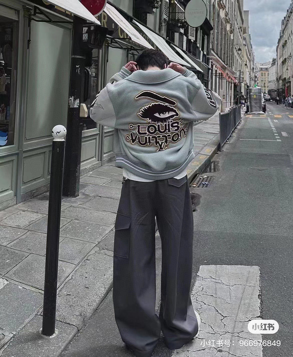 Louis Vuitton long-sleeve jacket with large back graphic and rib knit cuffs