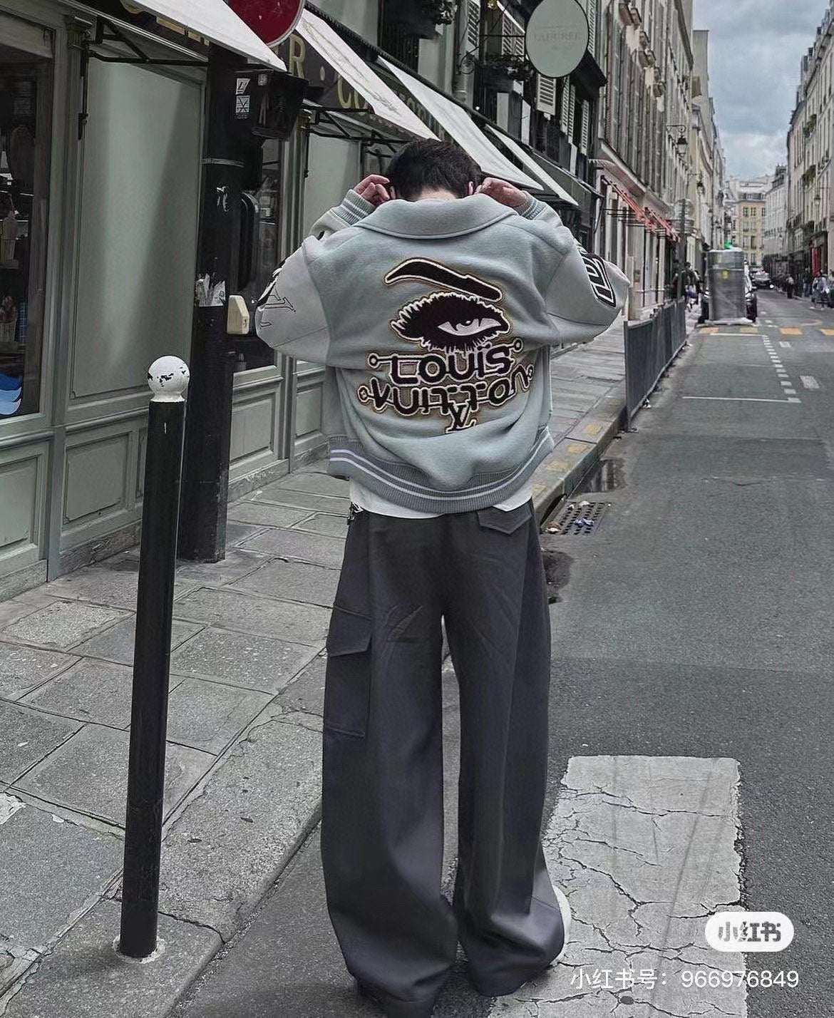 Louis Vuitton long-sleeve jacket with large back graphic and rib knit cuffs