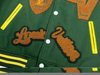 Green Louis Vuitton jacket front embroidery with snap buttons and yellow trim