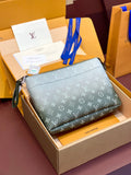 Small Louis Vuitton monogram clutch bag in dark gray with green leather trim