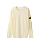 Cream long-sleeve crewneck top with side logo patch
