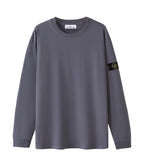 Grey long-sleeve crewneck top with side logo patch