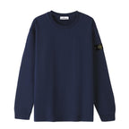 Navy long-sleeve crewneck top with side logo patch
