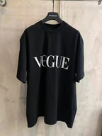 Black crew-neck T-shirt with VOGUE front graphic