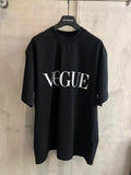 Black Balenciaga short-sleeve T-shirt with VOGUE logo print on chest