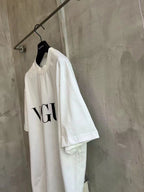 White crewneck T-shirt with 'VGI' front print.
