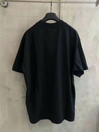 Black crew-neck T-shirt with short sleeves, shown from the back