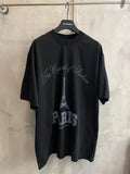 Black Balenciaga T-shirt with Paris print, short sleeves and crew neck