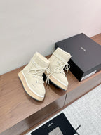 Amiri lace-up ankle boots, light beige suede, sherpa lining and padded collar