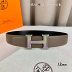 Hermes belt with light brown leather strap and silver H buckle