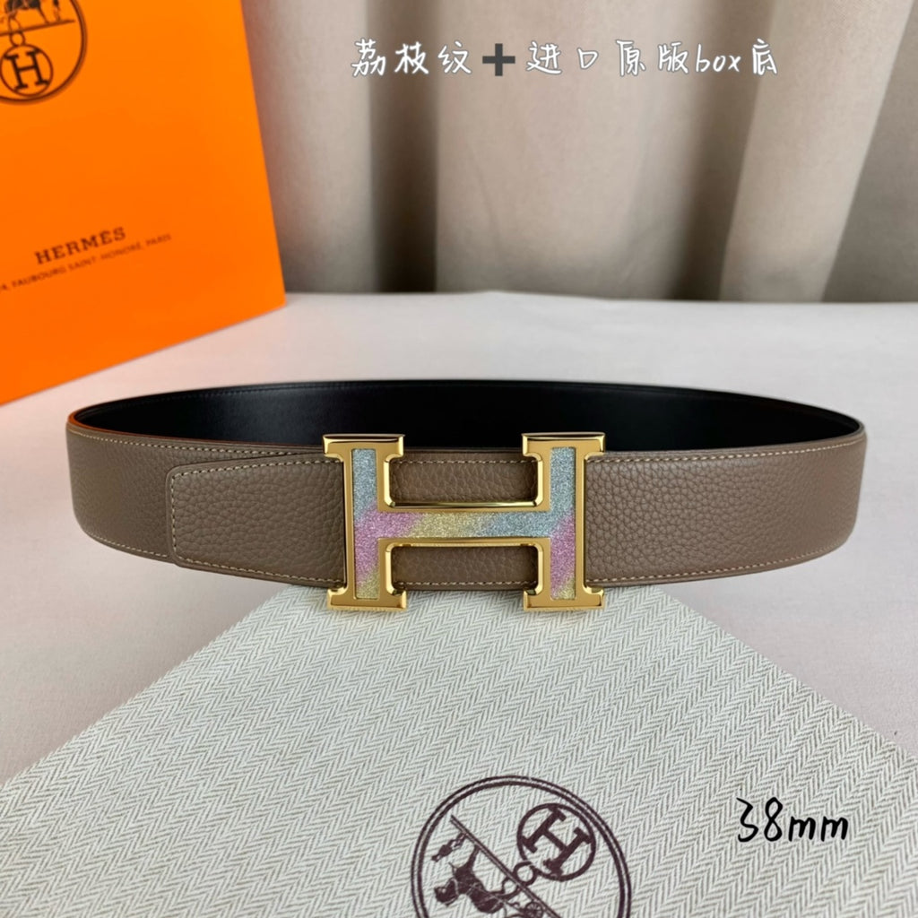Hermes belt with dark brown leather strap and gold H buckle