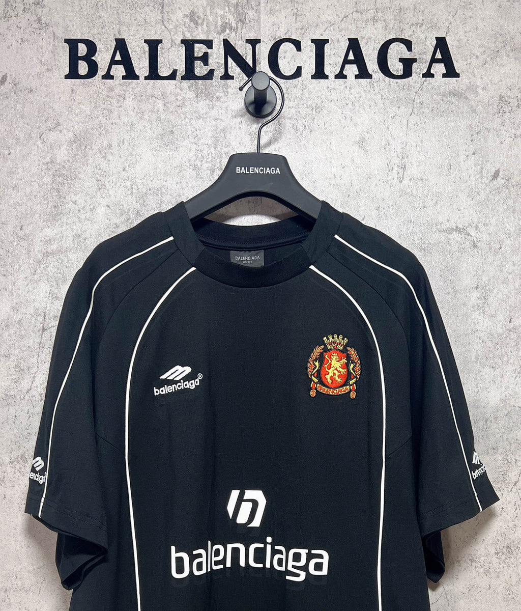 Balenciaga short-sleeve T-shirt, dark with balenciaga logo and crest patch at chest