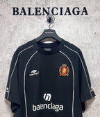 Balenciaga short-sleeve T-shirt, dark with balenciaga logo and crest patch at chest