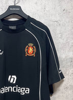 Balenciaga short-sleeve T-shirt, dark with crest patch and white stripe detail