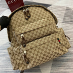 Gucci GG monogram backpack with front flap and adjustable shoulder straps
