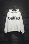 White Balenciaga long-sleeve hoodie with large front logo and front pocket