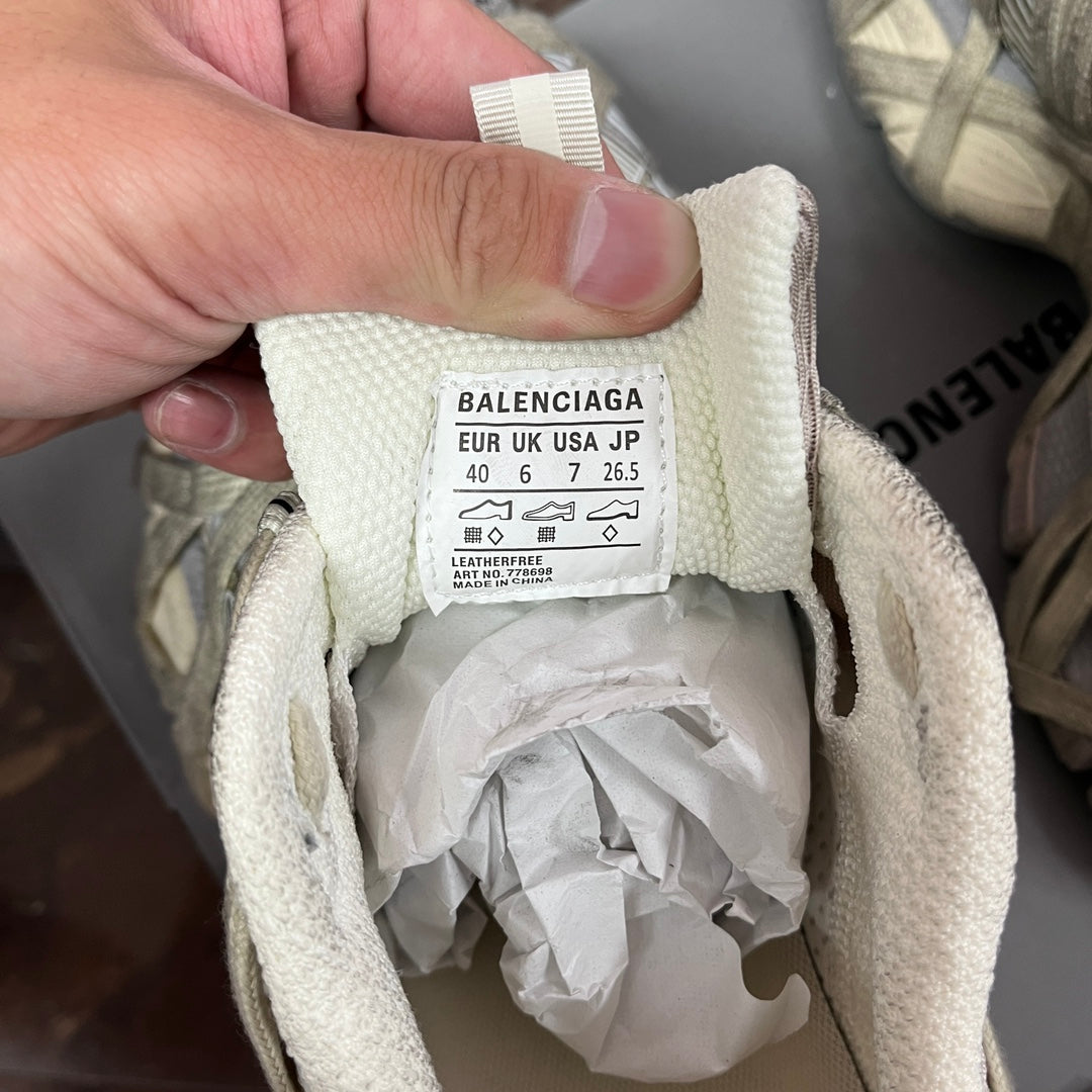 Sneaker size label inside with BALENCIAGA text and size info on fabric tag.