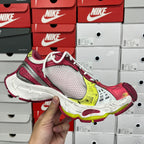 Multicolor mesh lace-up sneaker with white sole and lime-yellow side panel