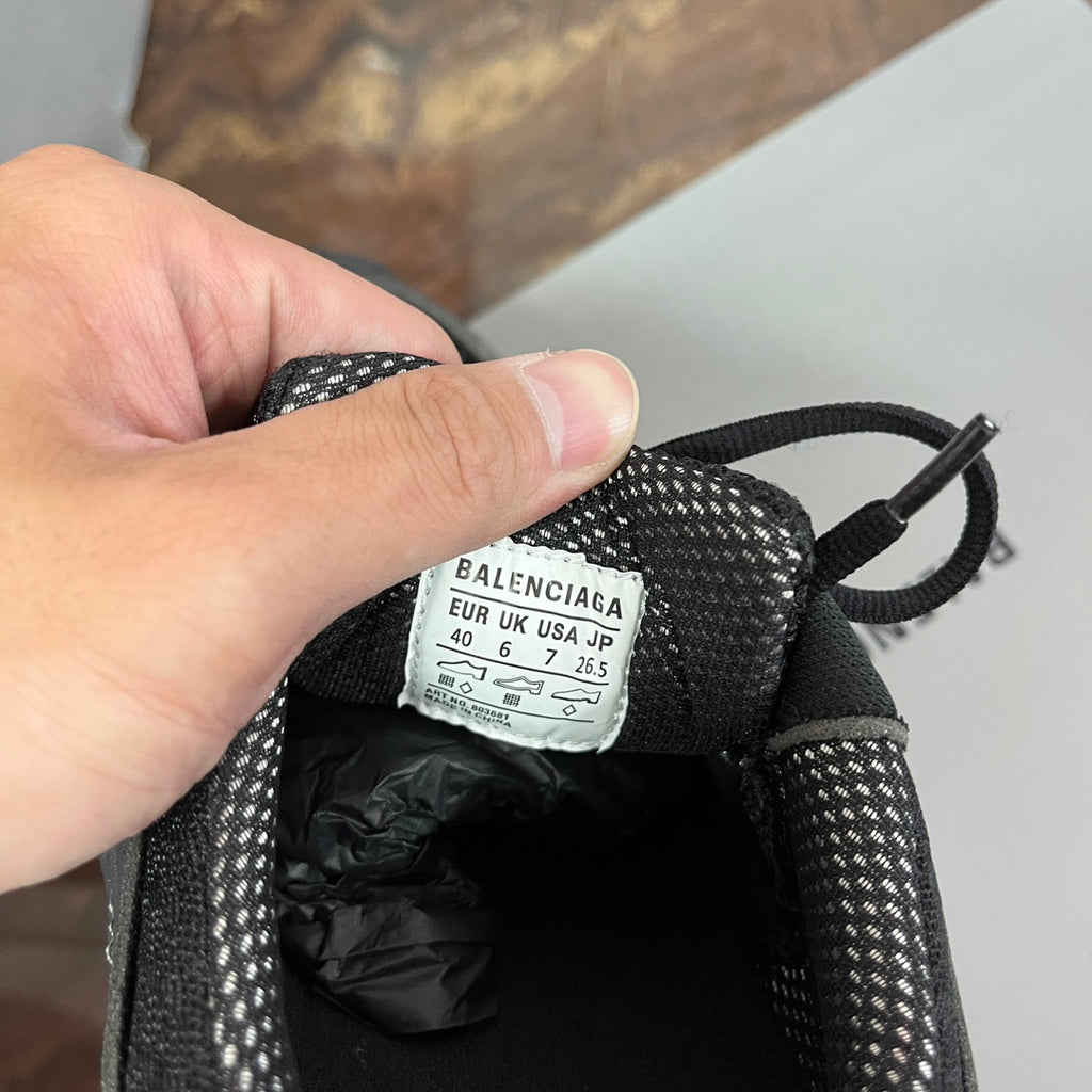 Black sneaker interior size label, BALENCIAGA brand text visible