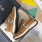 Tan lace-up sneakers with chunky white sole, C logo patch and black tread