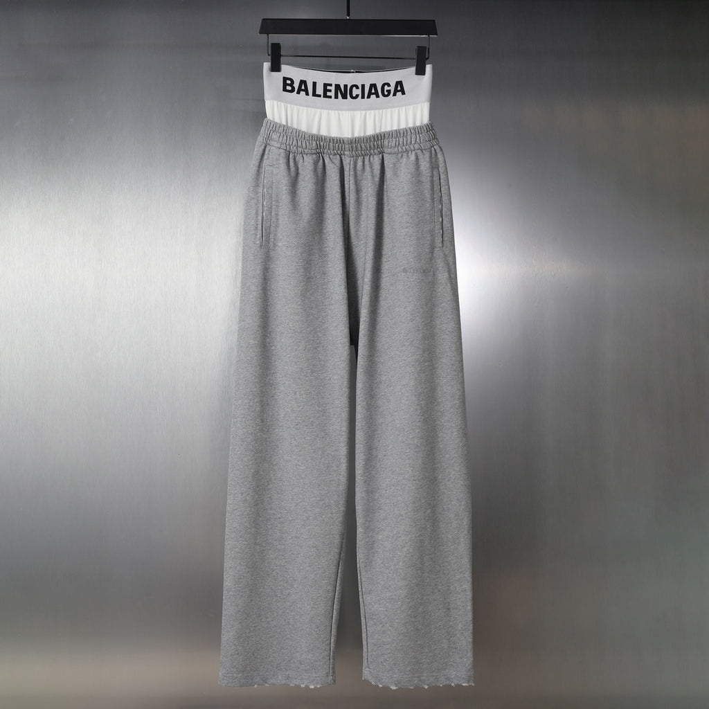 Heather gray wide-leg pants with elastic waistband