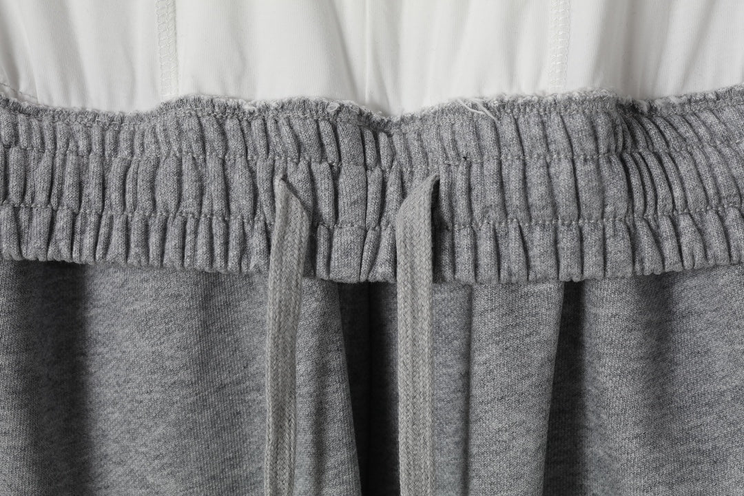Heather gray drawstring pants with gathered elastic waistband
