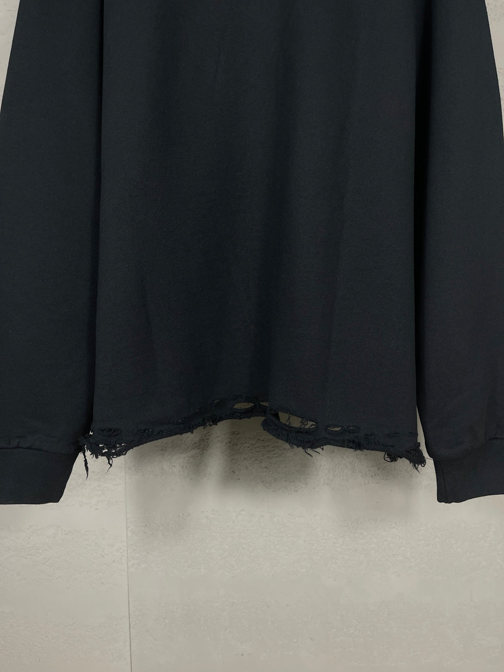 Balenciaga long black hoodie back hem with frayed edge