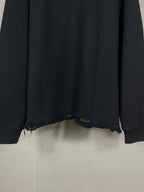 Black long hoodie back hem with distressed frayed edge