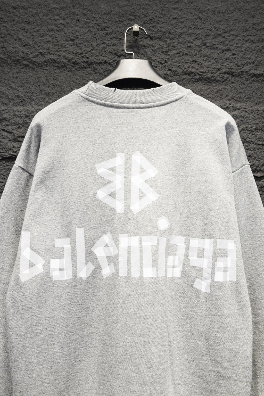Balenciaga crewneck sweatshirt in light gray with large back logo and ribbed collar