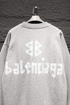 Balenciaga crewneck sweatshirt in light gray with large back logo and ribbed collar