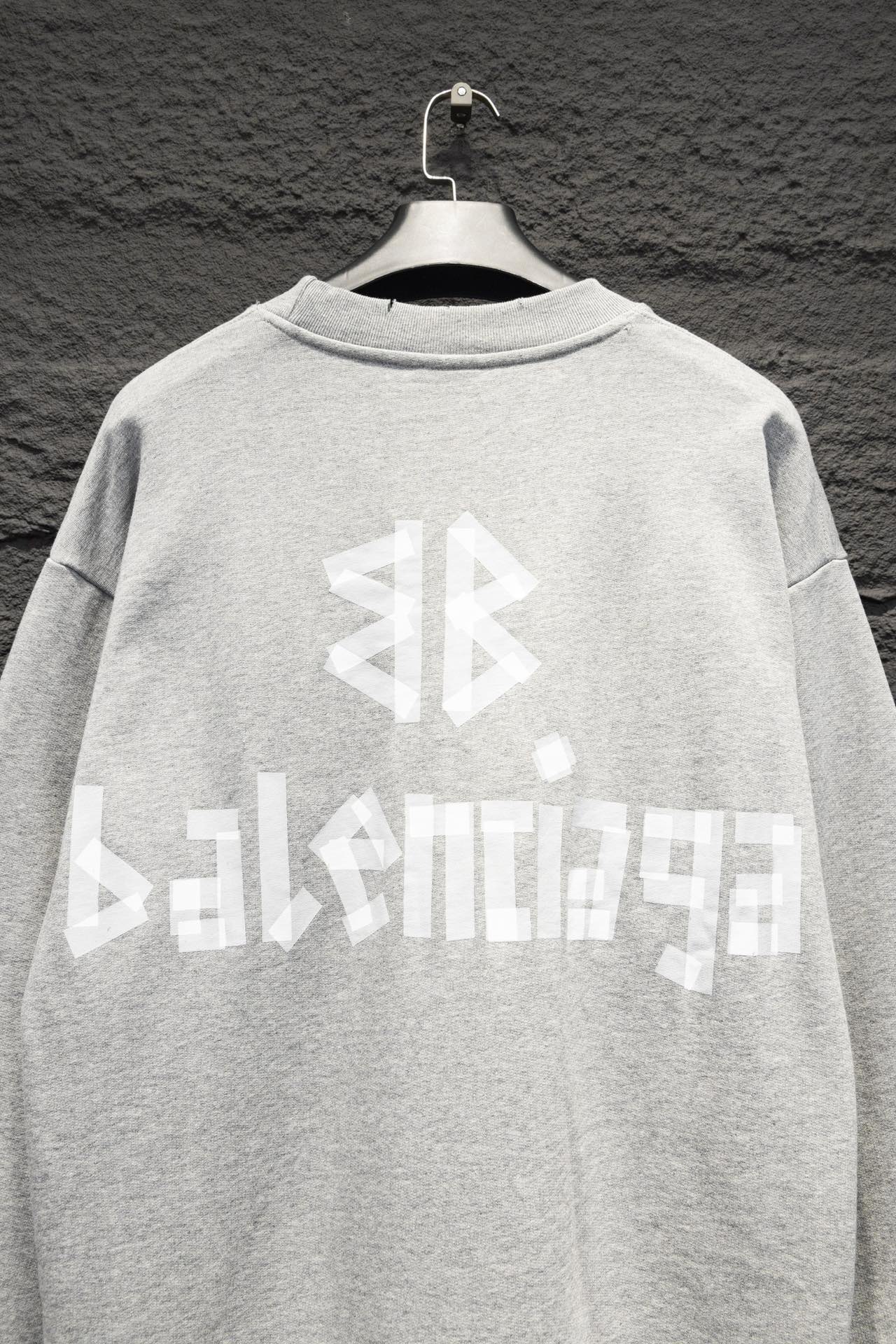 Balenciaga crewneck sweatshirt in light gray with large back logo and ribbed collar