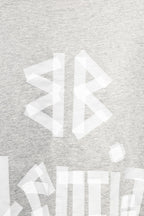 Balenciaga crewneck sweatshirt logo detail in white on light gray fabric