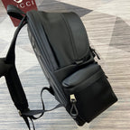 Gucci black backpack side with adjustable strap and front utility pocket