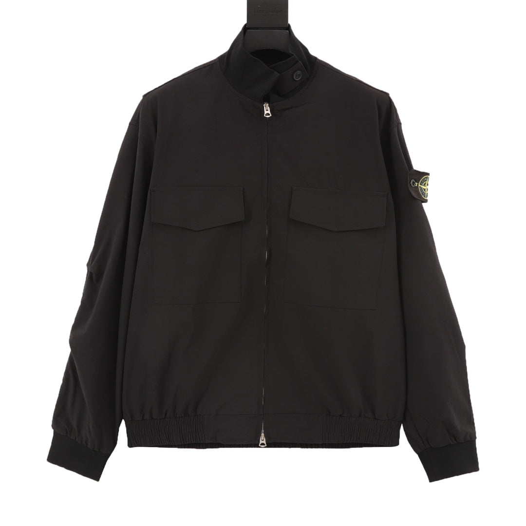 Stone Island dark jacket with stand collar, full zip, two flap chest pockets
